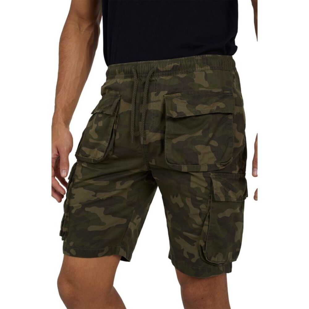 Brave Soul Mens Printed Camo Cargo Shorts / Khaki